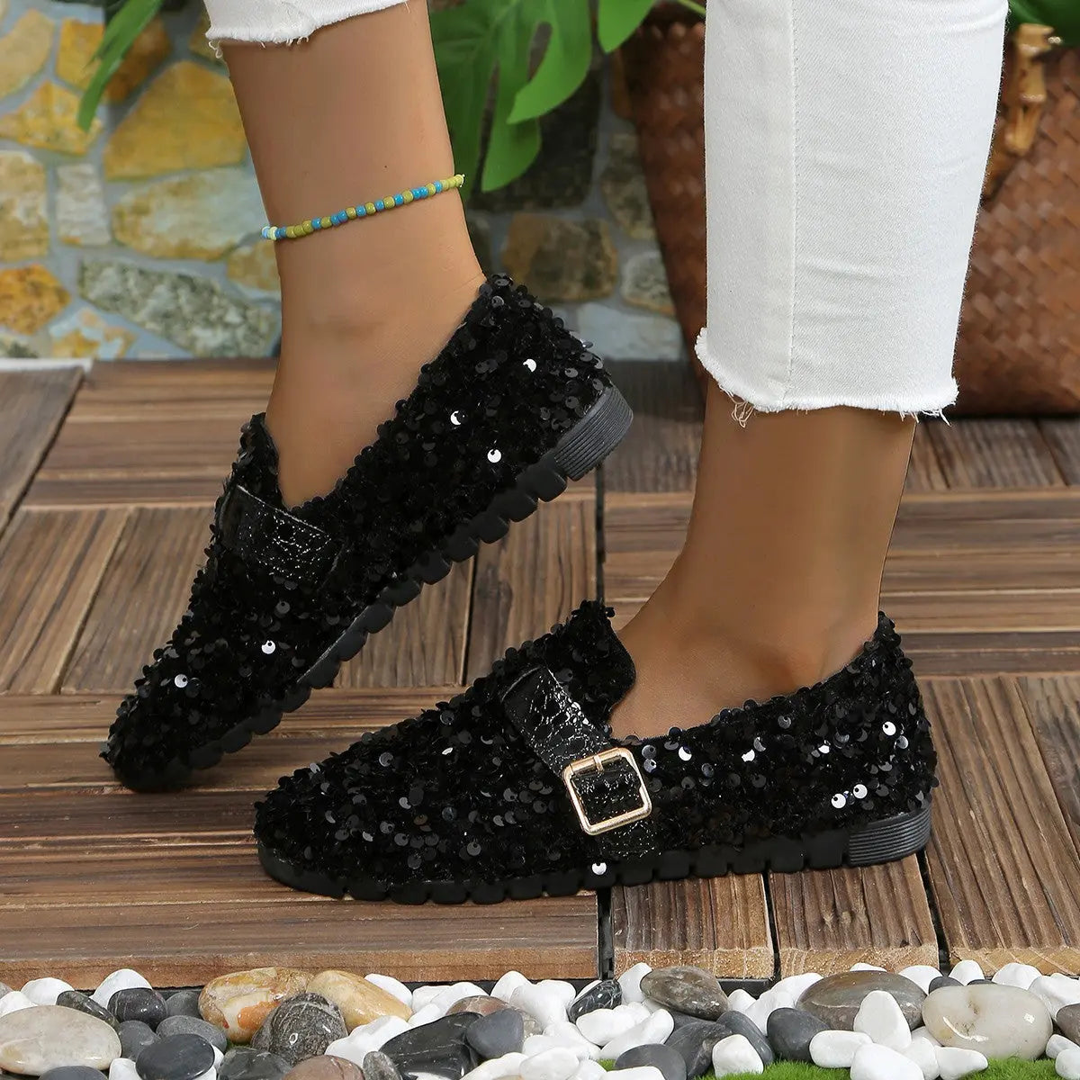 Sequin Round Toe Slip-Ons Trendsi