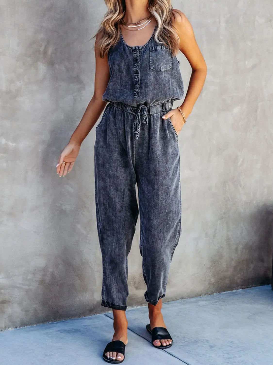 Drawstring Waist Sleeveless Jumpsuit - GlossiChic Collection