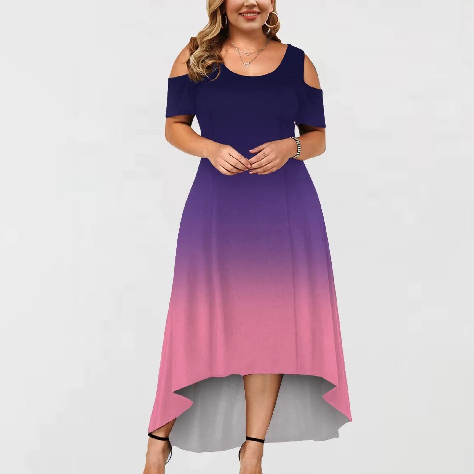 Gradient Round Neckline Maxi Dress GlossiChic Collection