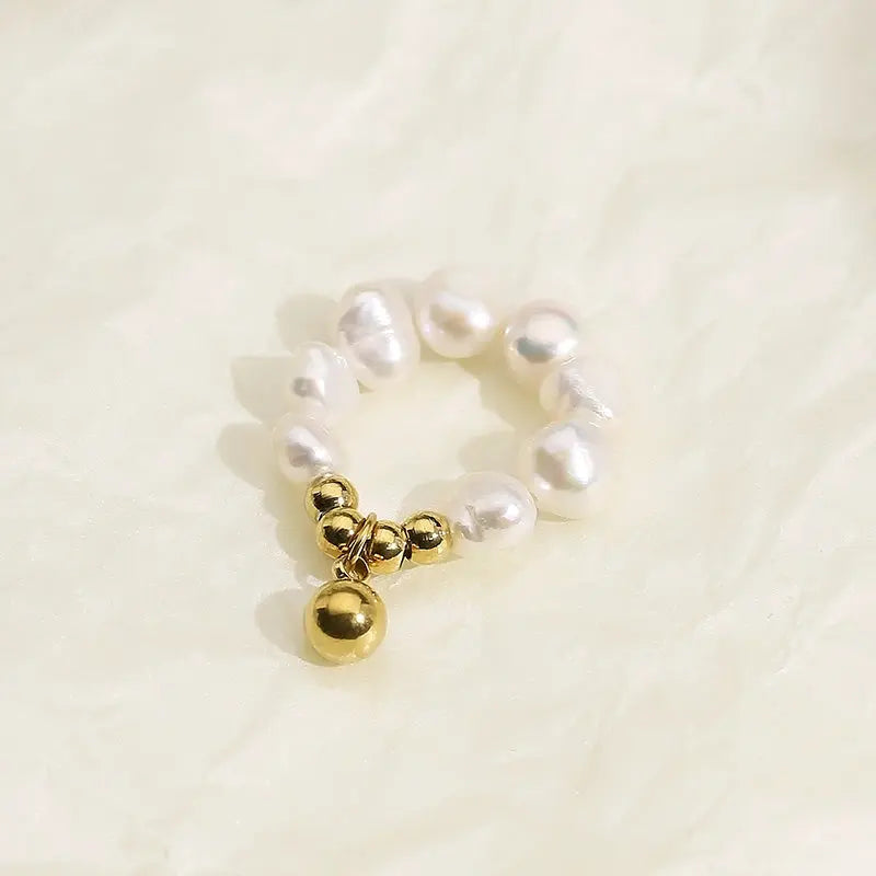 Stainless Steel Freshwater Pearl Ring Trendsi