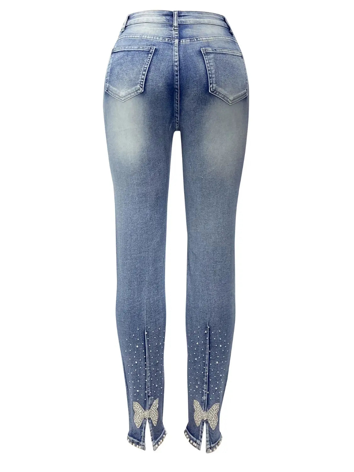 Rhinestone Skinny Jeans with Pockets Trendsi