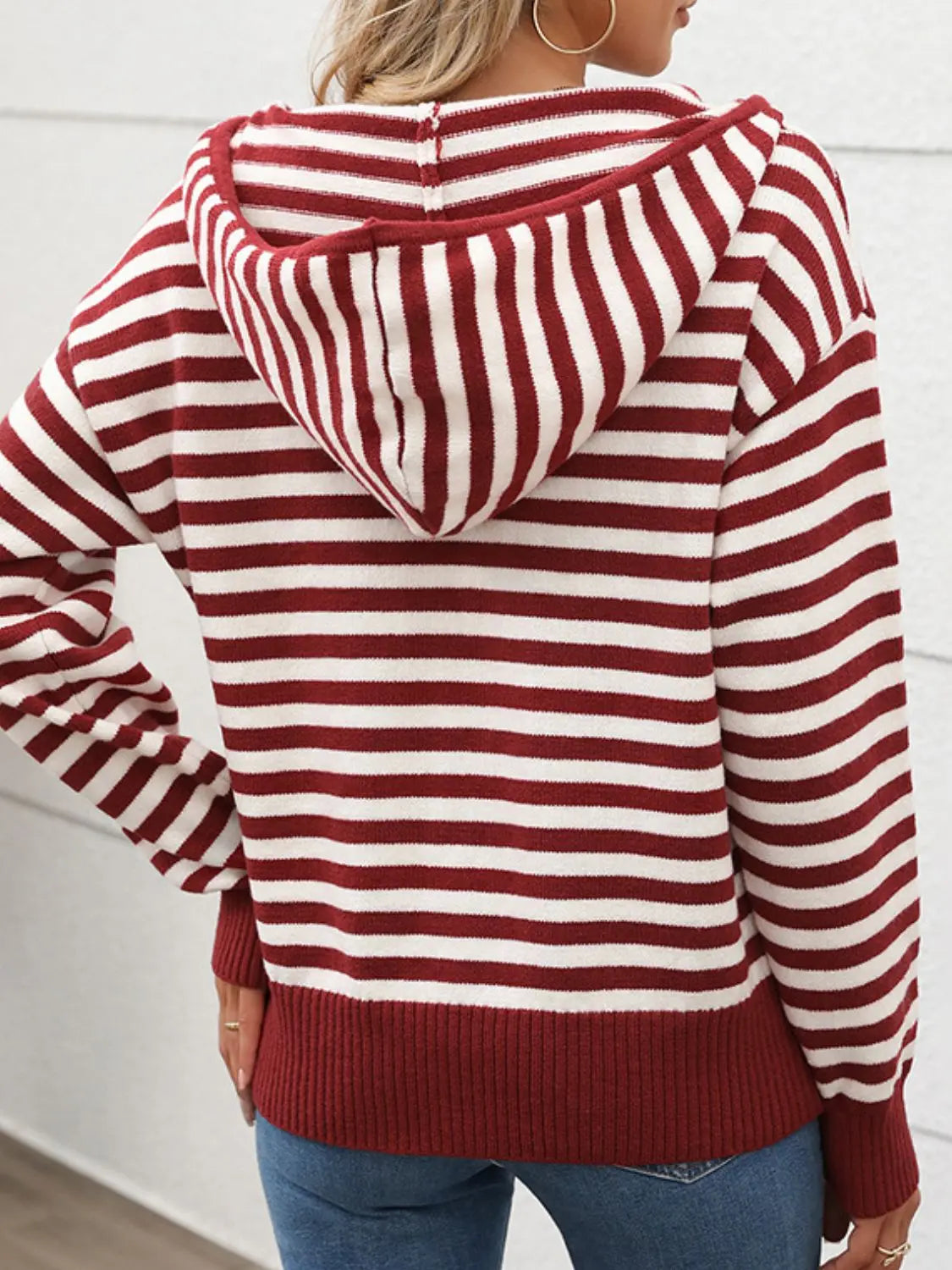 Striped Long Sleeve Hooded Sweater GlossiChic Collection