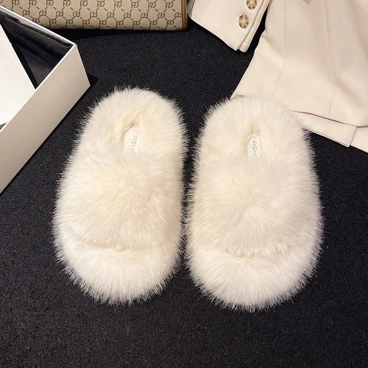 Fuzzy Open Toe Platform Slippers Trendsi