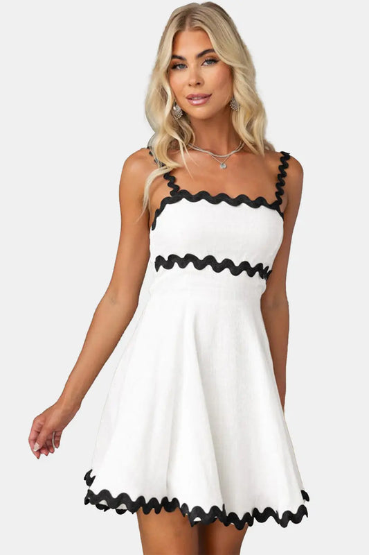 Contrast Trim Square Neck Mini Dress - GlossiChic Collection