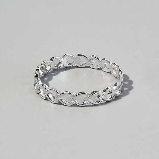 925 Sterling Silver Heart Link Ring - GlossiChic Collectionjewelry