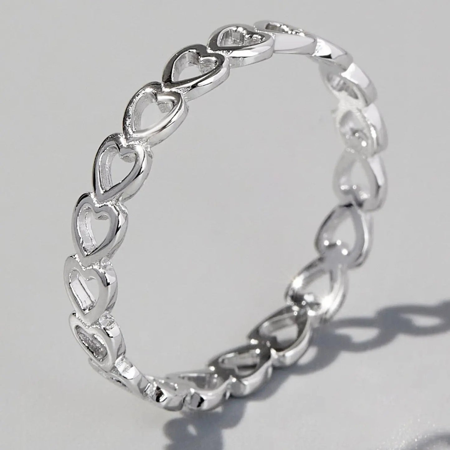 925 Sterling Silver Heart Link Ring - GlossiChic Collectionjewelry