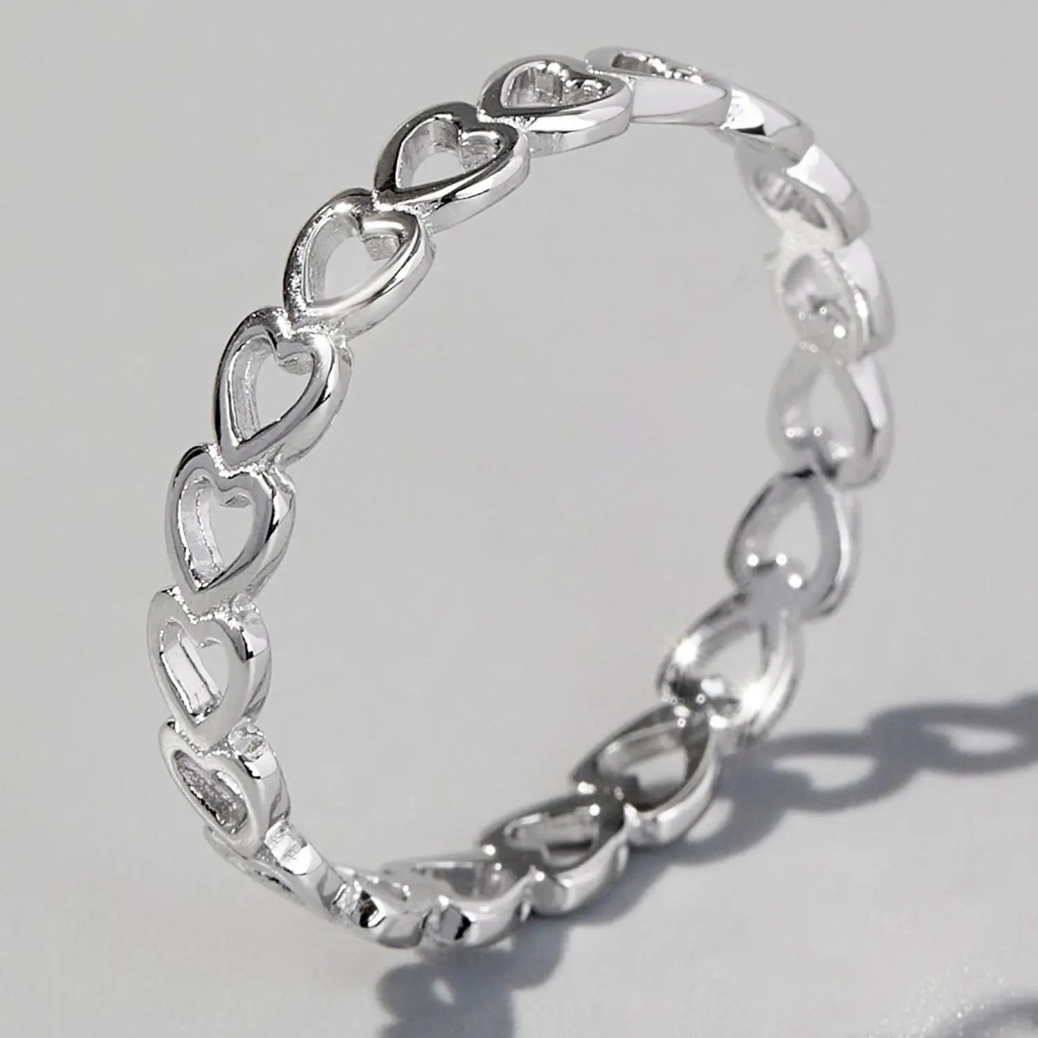 925 Sterling Silver Heart Link Ring - GlossiChic Collectionjewelry