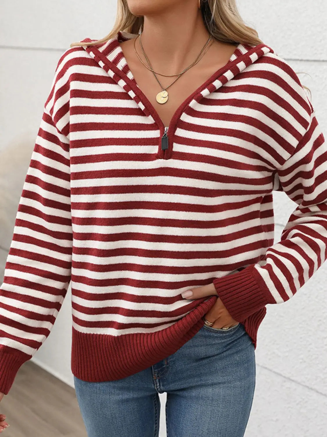 Striped Long Sleeve Hooded Sweater GlossiChic Collection