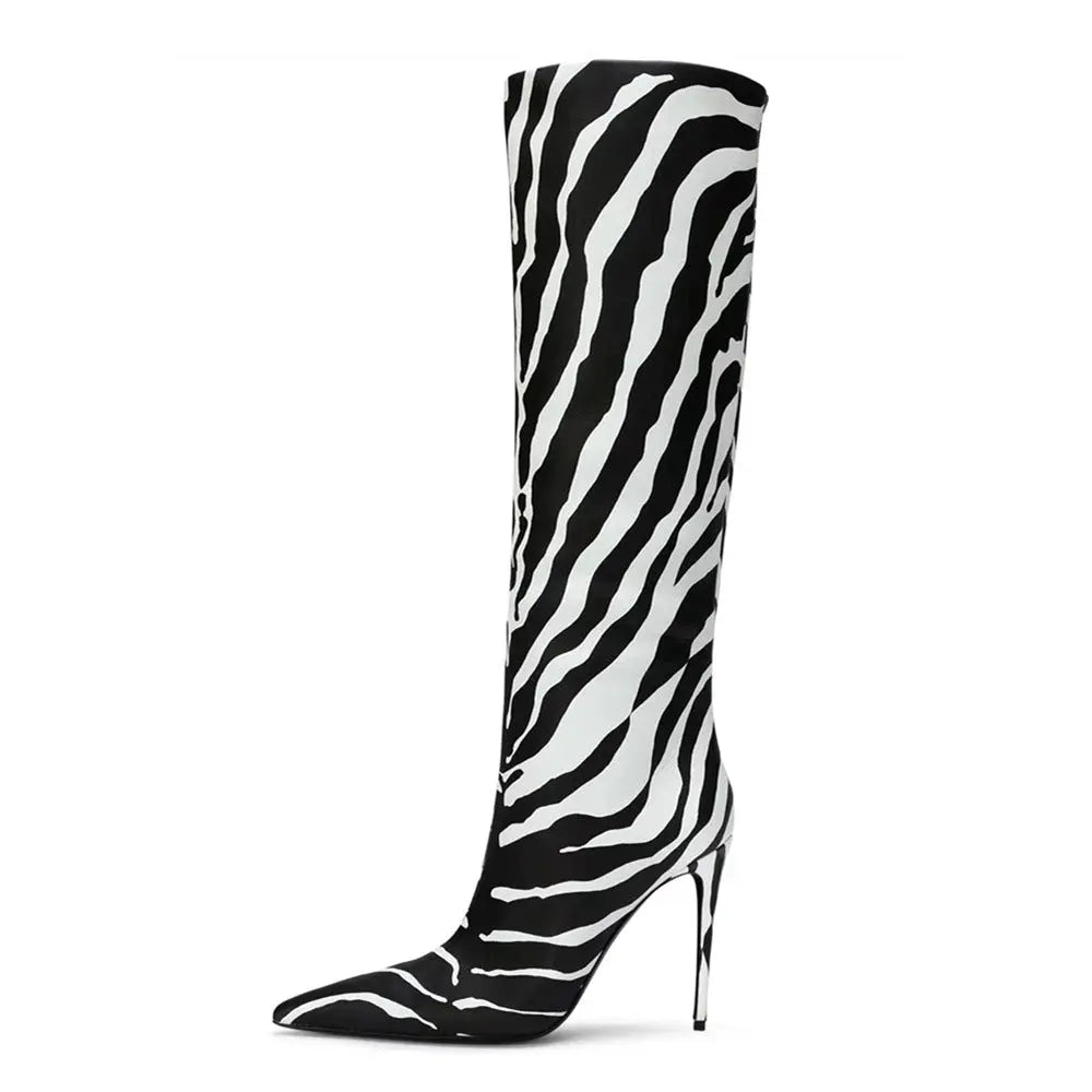 Fashion Pointed Stiletto Heel Leopard Print Boots - GlossiChic Collection