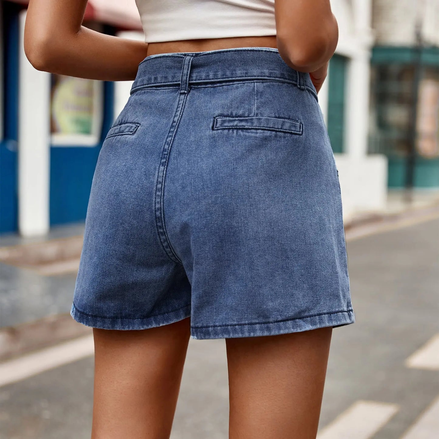 Tie Belt Denim Shorts with Pockets Trendsi