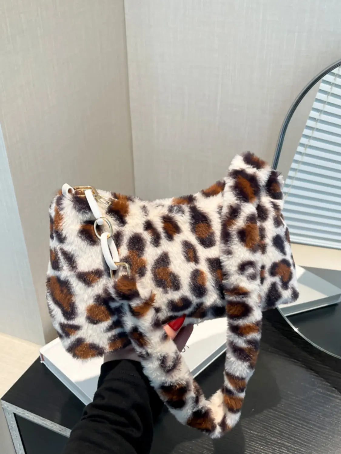 Leopard Fluff Shoulder Bag Trendsi