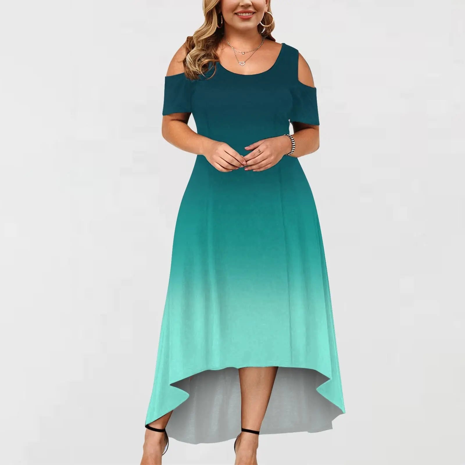 Gradient Round Neckline Maxi Dress GlossiChic Collection