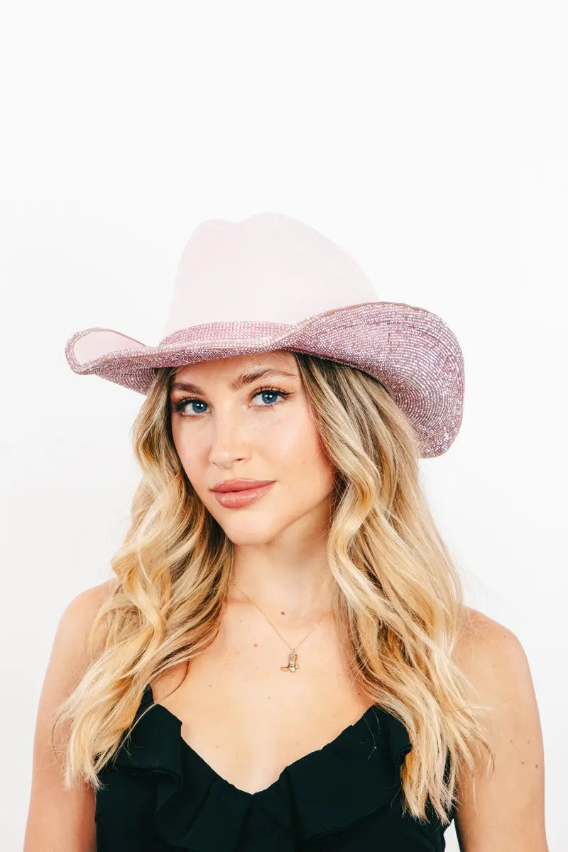 Pave Rhinestone Trim Faux Suede Hat - GlossiChic Collection LPK / One Size GlossiChic Collection Belts & Hats