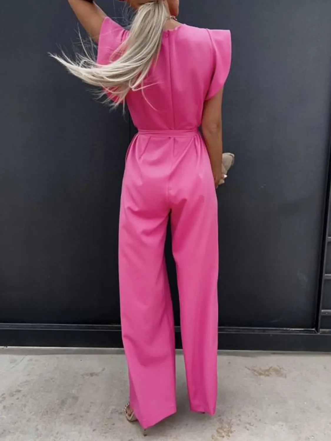 Ruffled Round Neck Cap Sleeve Jumpsuit Trendsi