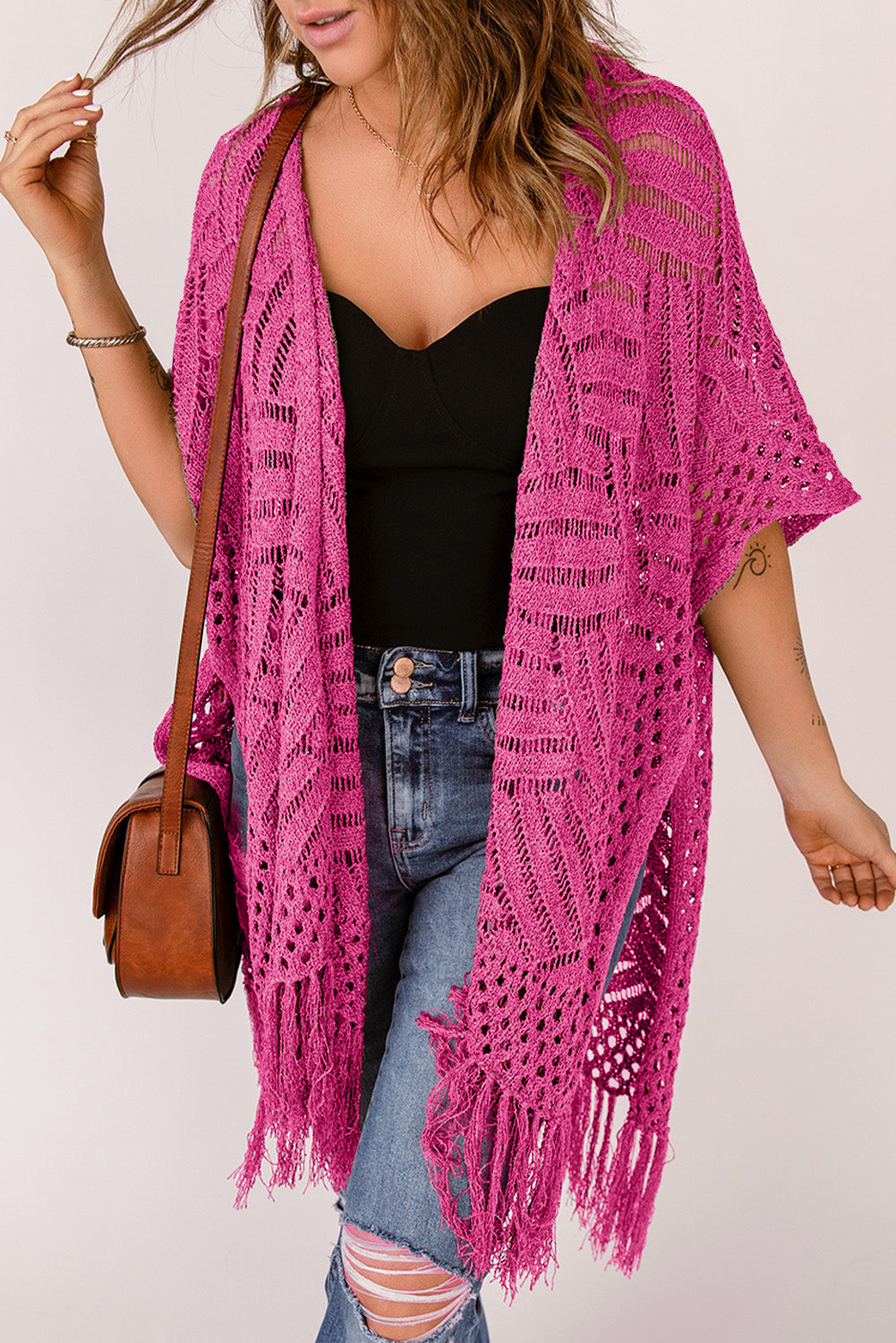 Open Front Cardigan with Fringes