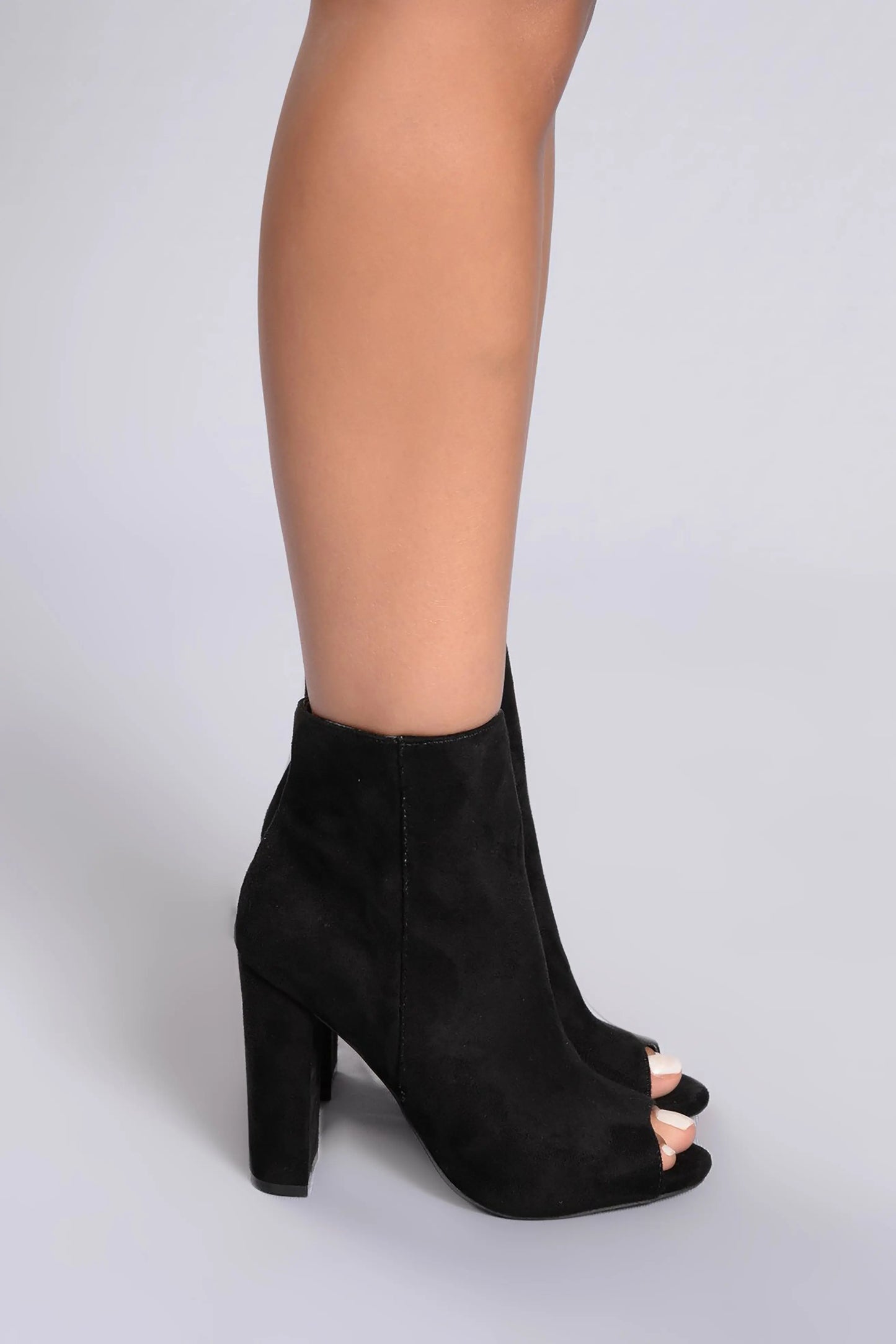 Suede Peek of Boo Bootie Heel - Black GlossiChic Collection