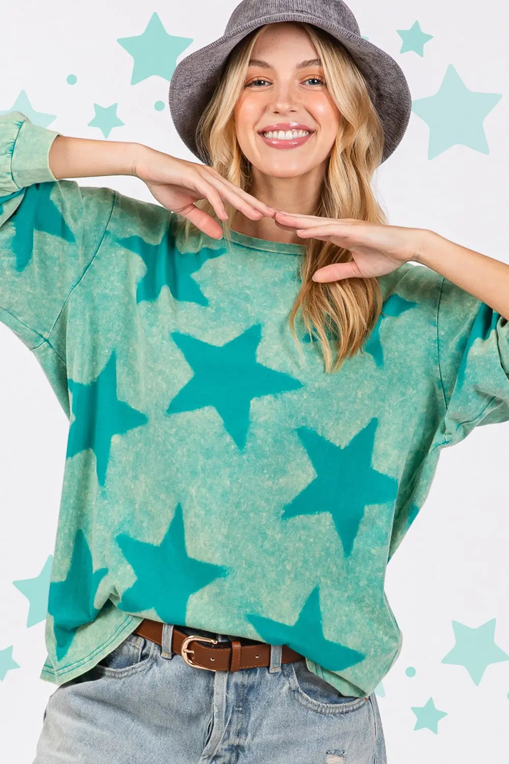 SAGE + FIG Mineral Wash Star Pattern T-Shirt Trendsi