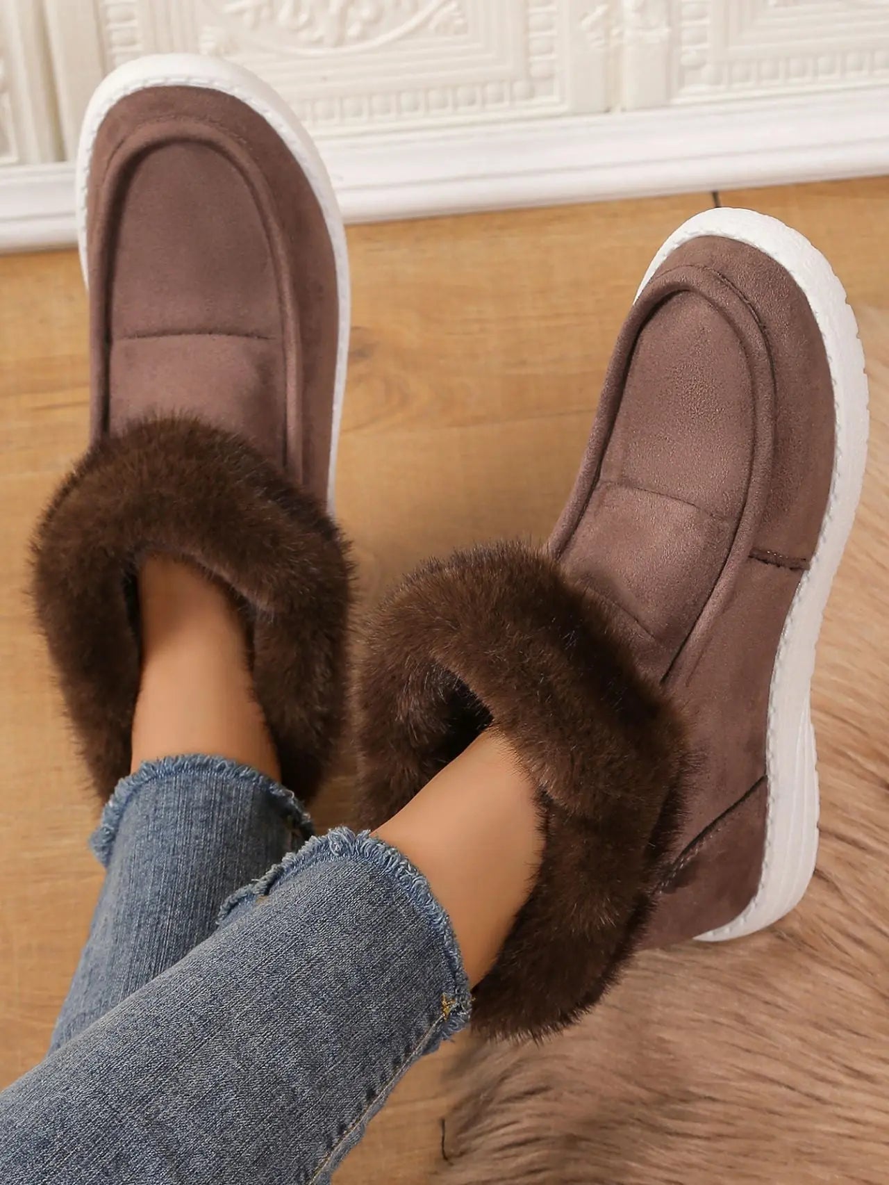 Faux Fur Suede Round Toe Sneakers GlossiChic Collection