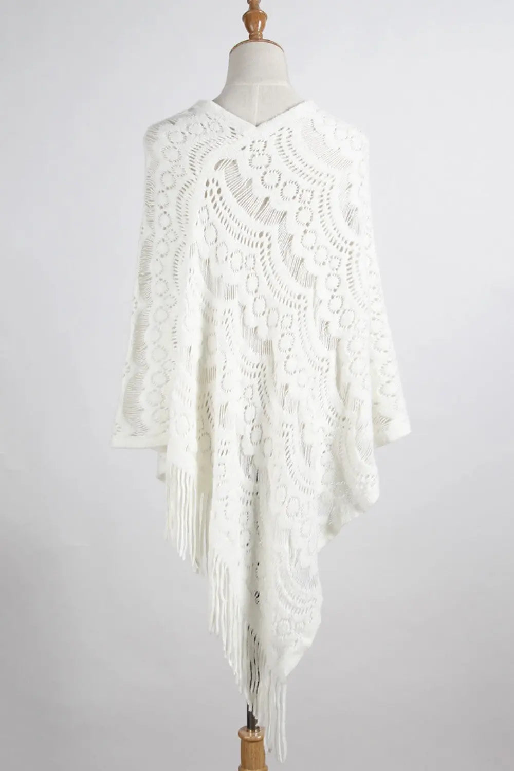 Fringe Openwork Surplice Cape Sleeve Poncho Trendsi