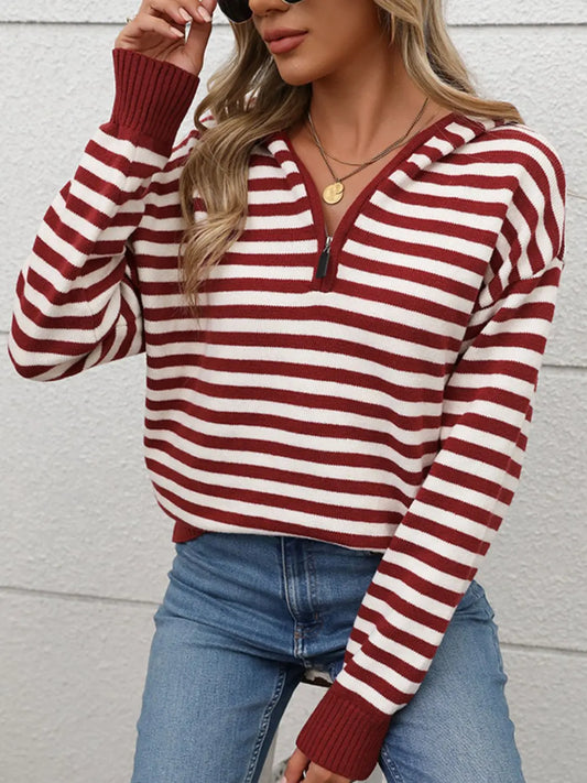 Striped Long Sleeve Hooded Sweater GlossiChic Collection