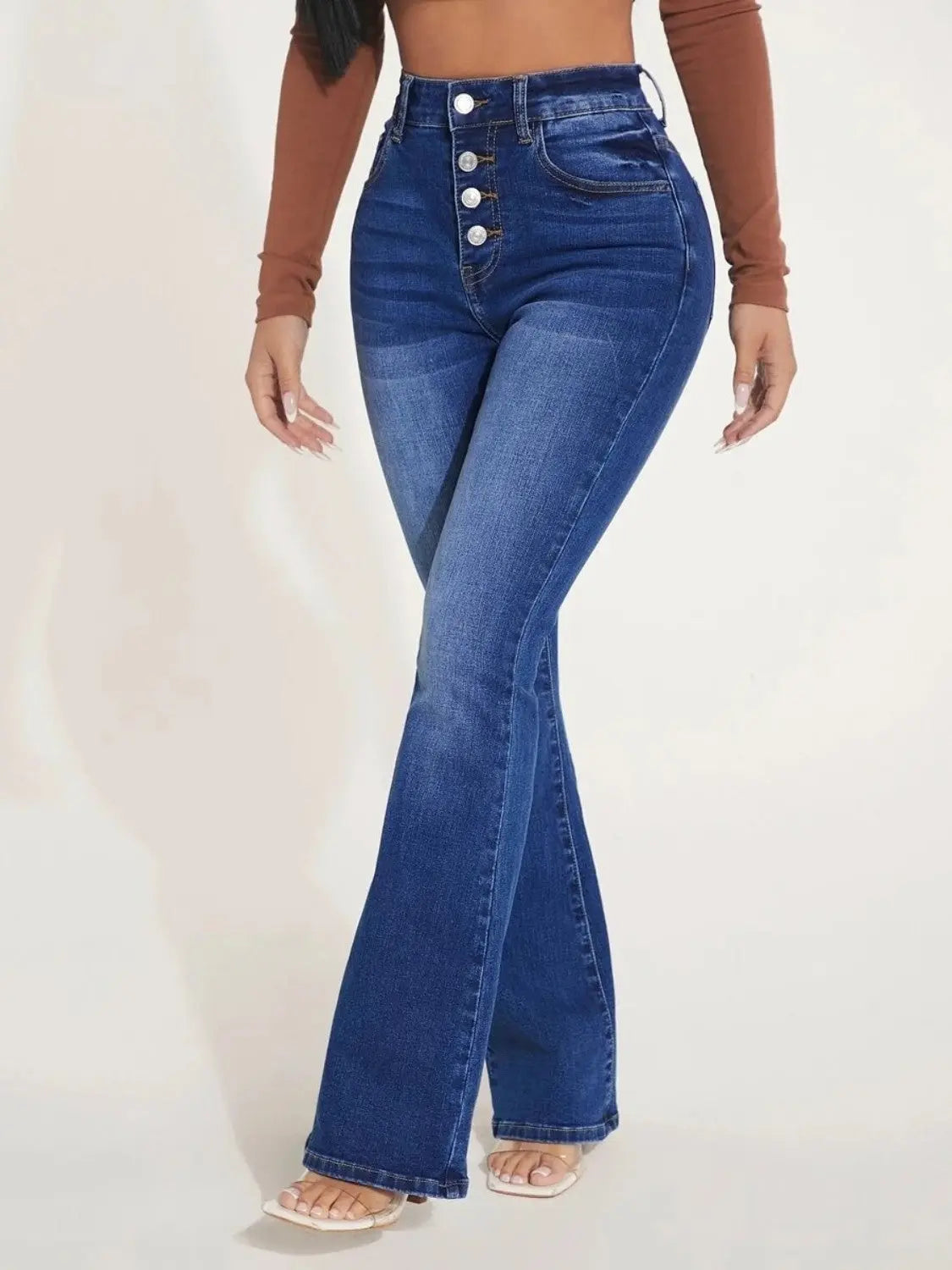 Button Fly Bootcut Jeans with Pockets - GlossiChic Collection