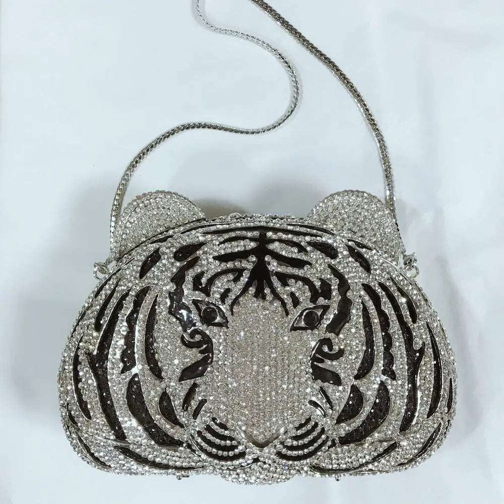 Tiger Crystal Diamonds Handbag - GlossiChic Collection Silver GlossiChic Collection Handbags