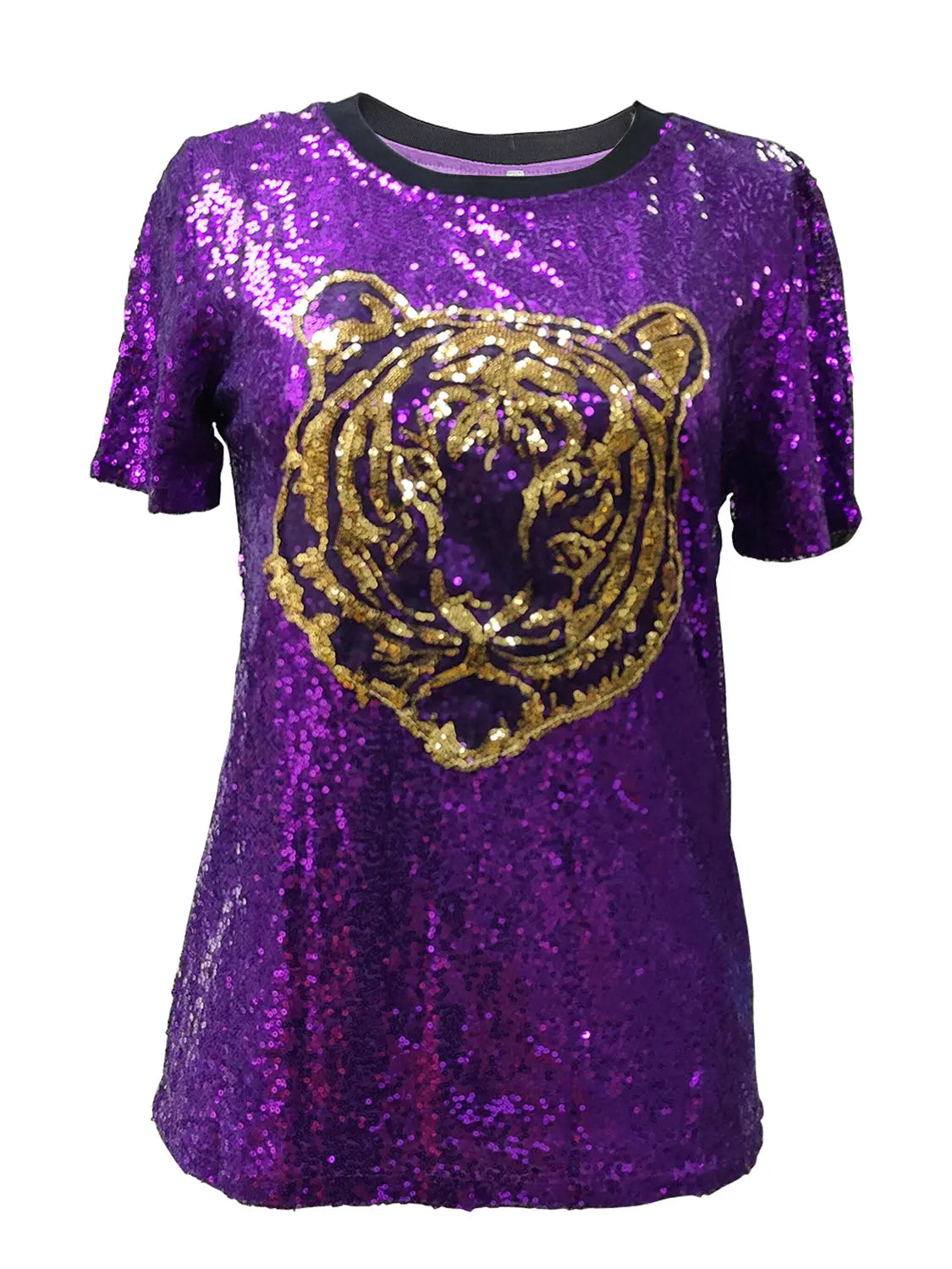 Tiger Sequin Round Neck Short Sleeve T-Shirt Trendsi