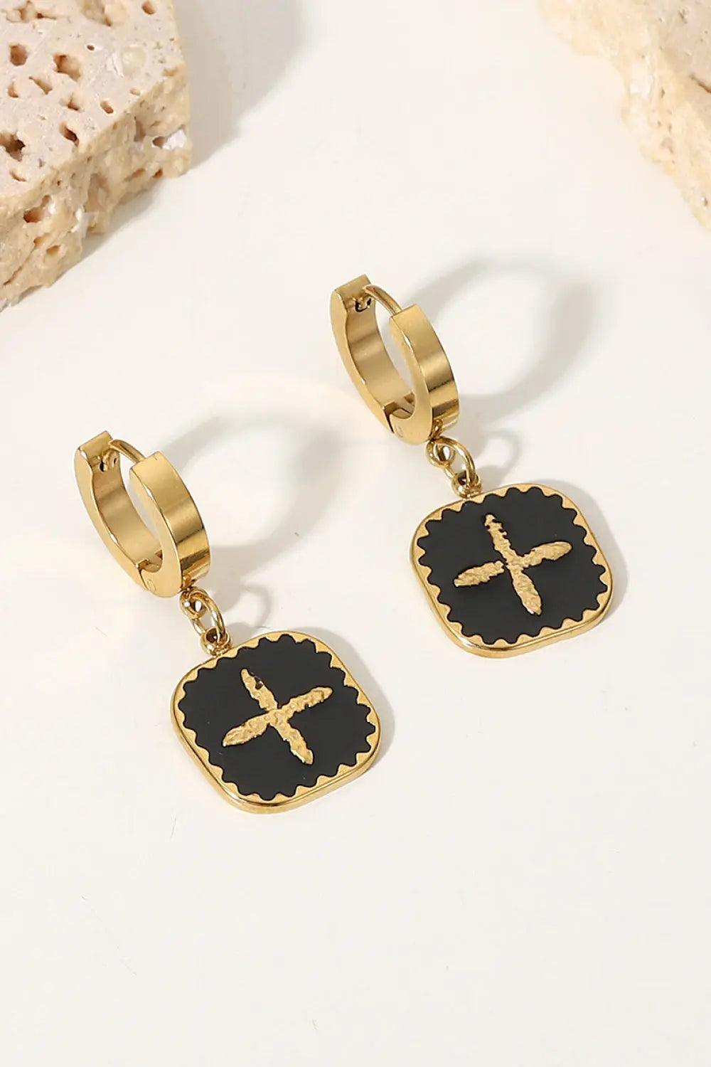 Cross Sign Square Shape Drop Earrings - GlossiChic Collection