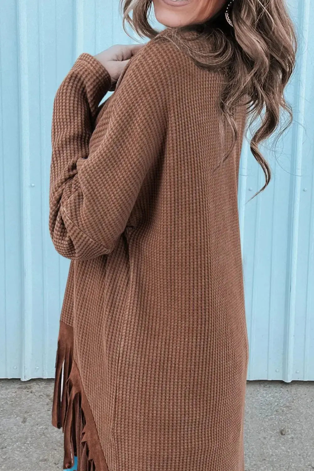 Fringe Round Neck Long Sleeve Top Trendsi