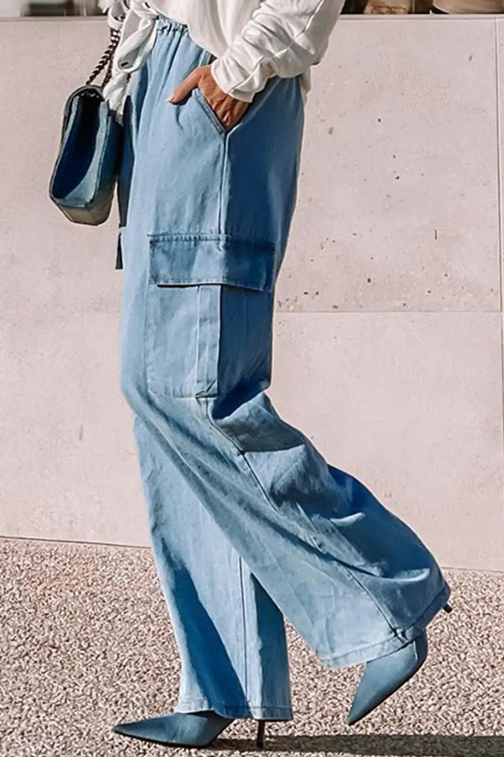 Drawstring Wide Leg Jeans with Pockets - GlossiChic Collection