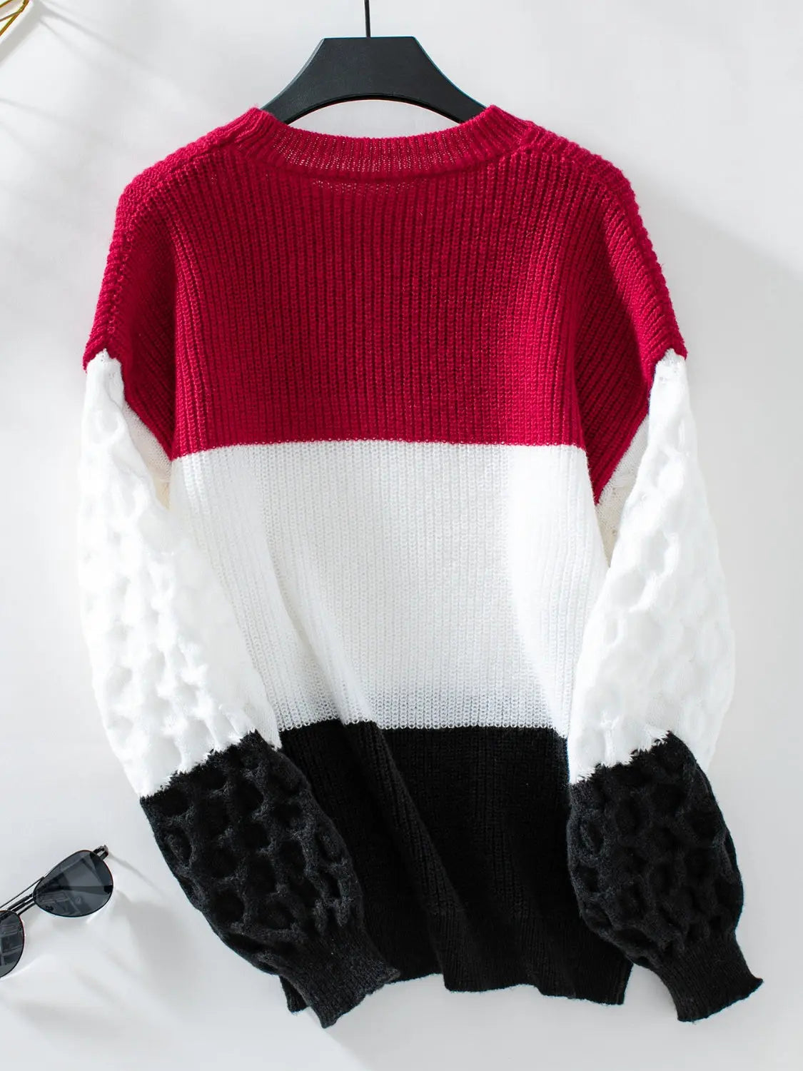 Color Block Round Neck Long Sleeve Sweater Trendsi