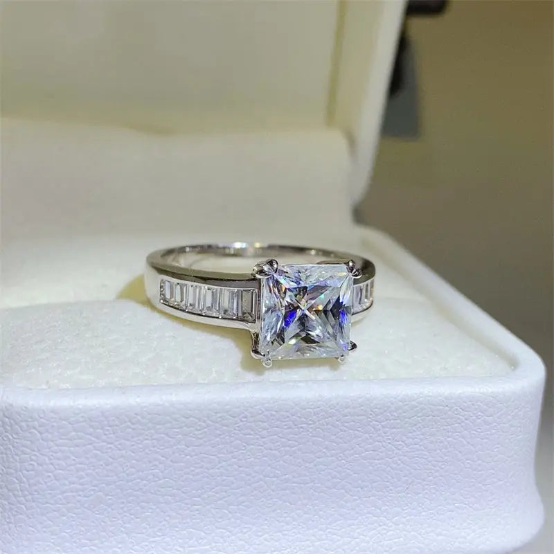 3 Carat Moissanite 925 Sterling Silver Square Shape Ring - GlossiChic Collection Silver / 5 GlossiChic Collection jewelry