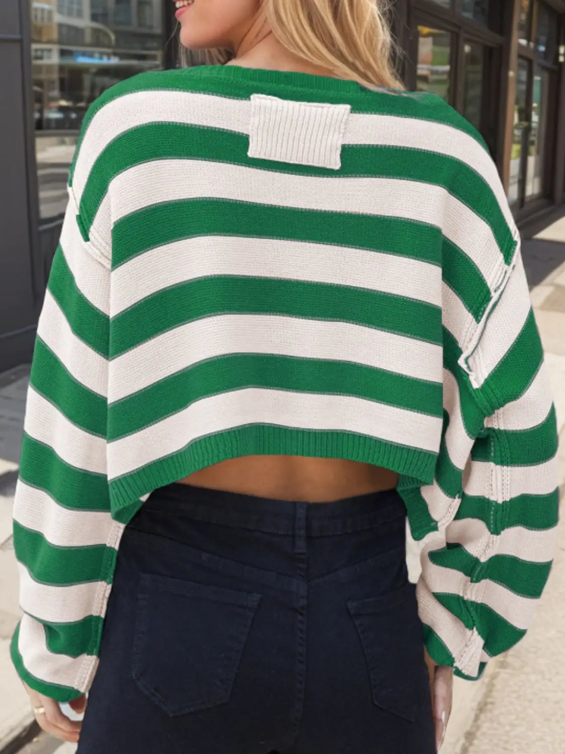 Striped Dropped Shoulder Long Sleeve Sweater Trendsi