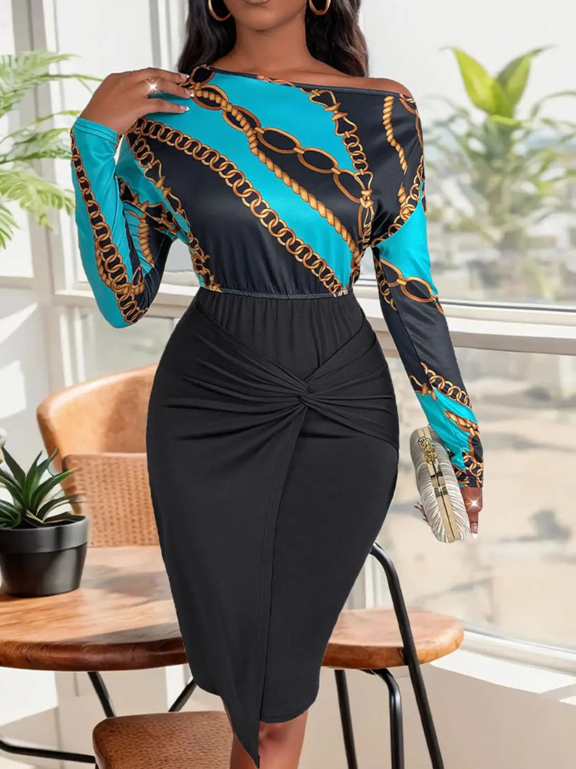 Perfee Twisted Printed Long Sleeve Dress Trendsi