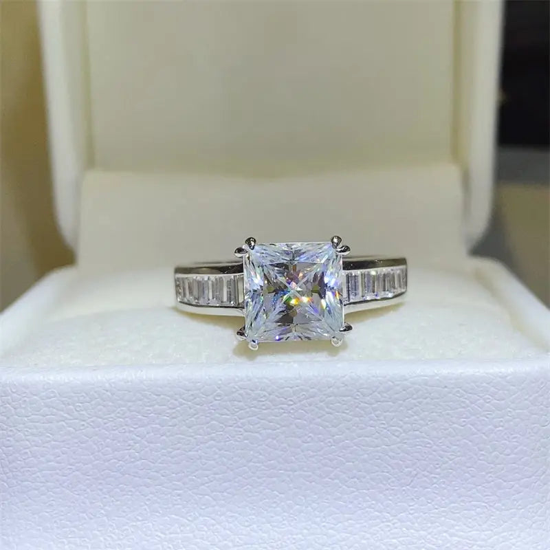 3 Carat Moissanite 925 Sterling Silver Square Shape Ring - GlossiChic Collection Silver / 5 GlossiChic Collection jewelry