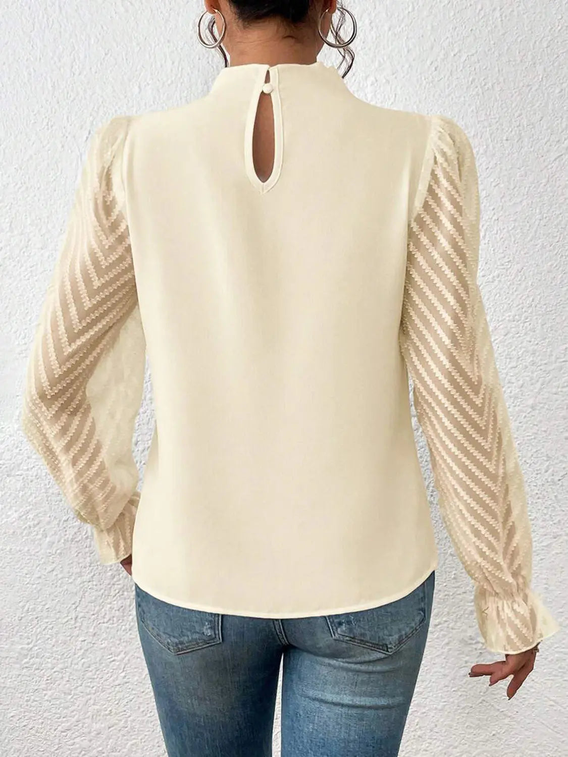 Mock Neck Flounce Sleeve Blouse - GlossiChic Collection Navy / S GlossiChic Collection Shirts & Tops