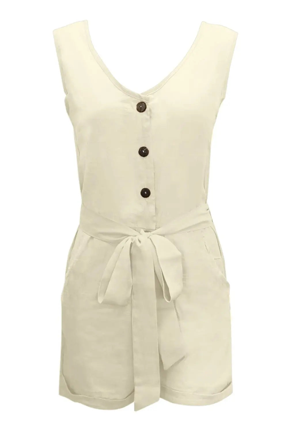 Full Size Tied V-Neck Sleeveless Romper with Pockets - GlossiChic Collection