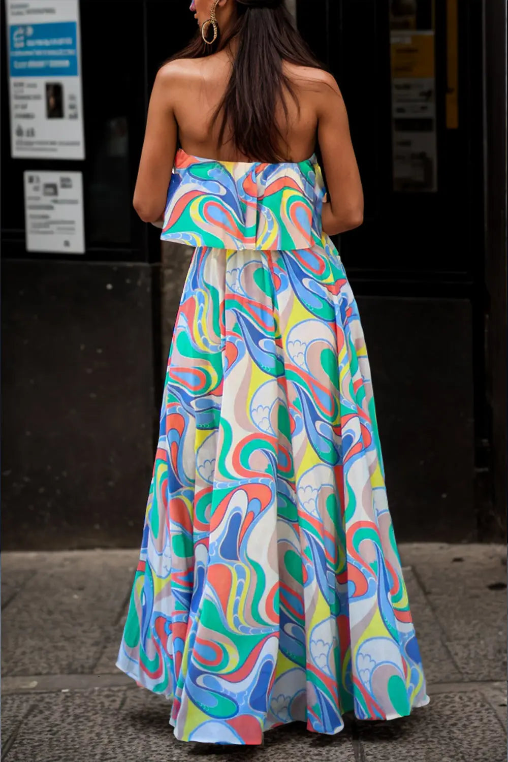 Slit Printed Tube Maxi Dress Trendsi