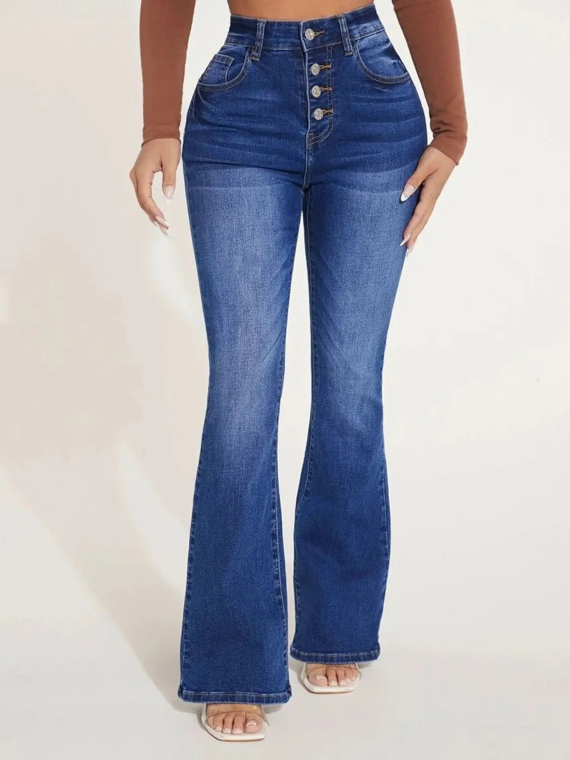 Button Fly Bootcut Jeans with Pockets - GlossiChic Collection