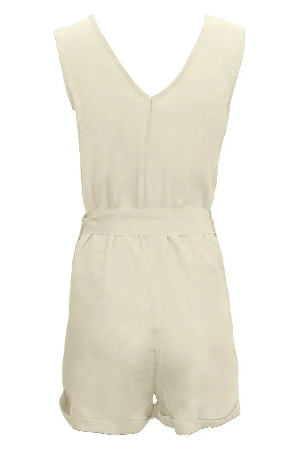 Full Size Tied V-Neck Sleeveless Romper with Pockets - GlossiChic Collection