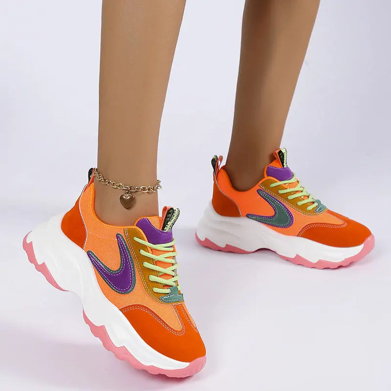 Casual Lightweight Mixed-color Lace -up Sports Running Sneakers - GlossiChic Collection