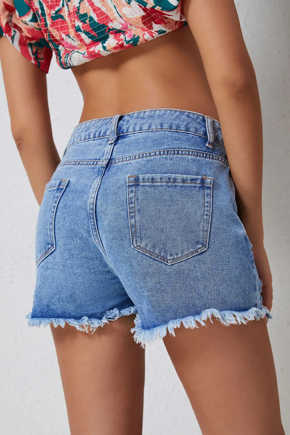 Distressed Raw Hem Denim Shorts - GlossiChic Collection