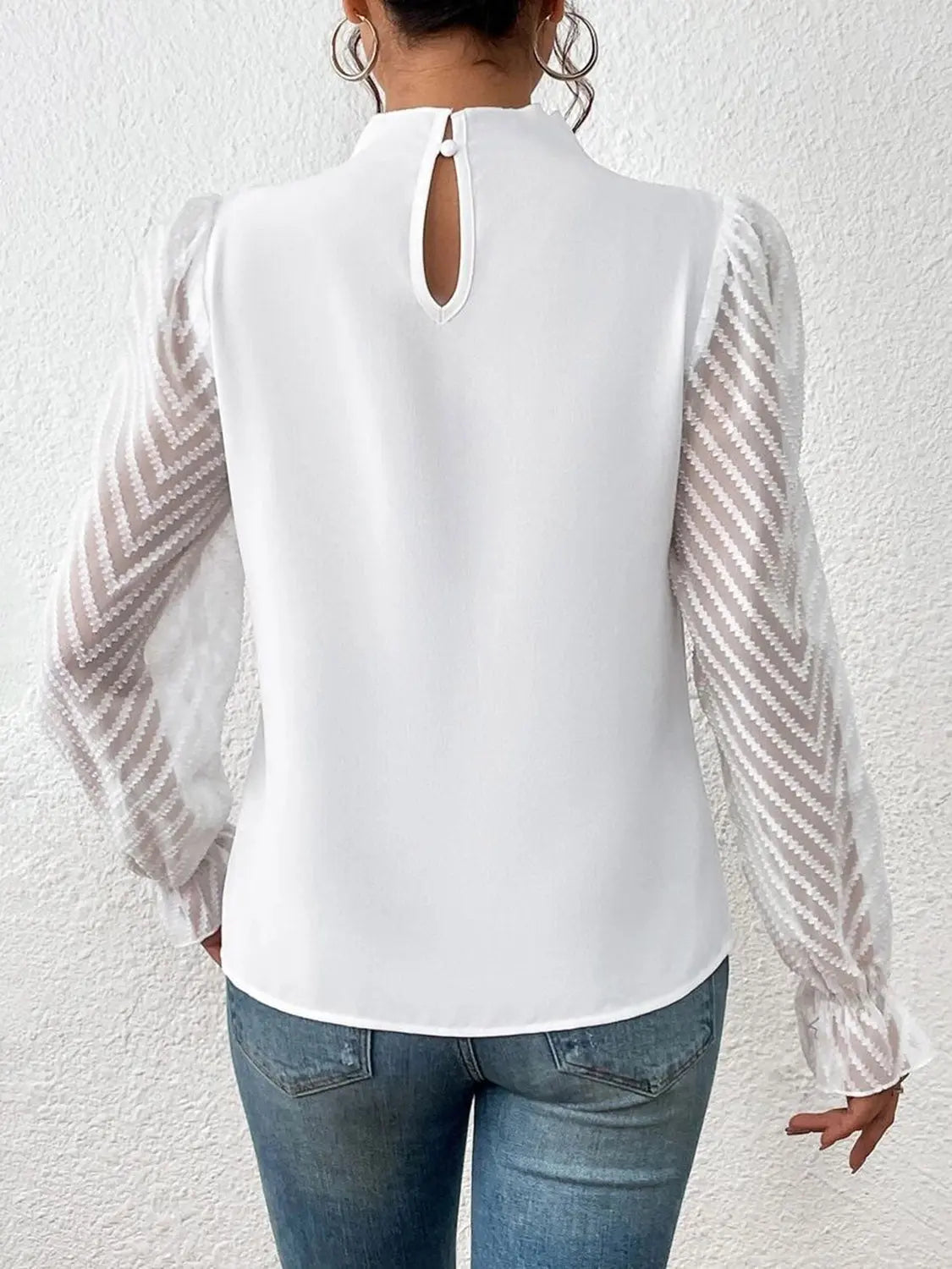 Mock Neck Flounce Sleeve Blouse - GlossiChic Collection Navy / S GlossiChic Collection Shirts & Tops