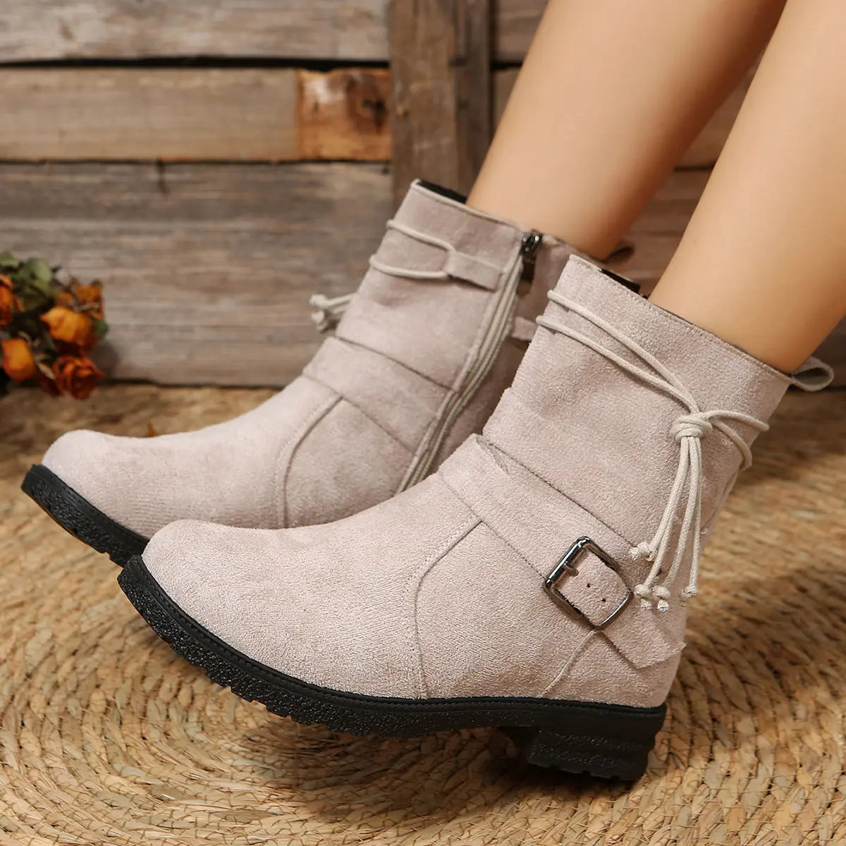 Suede Side Zip Round Toe Boots Trendsi