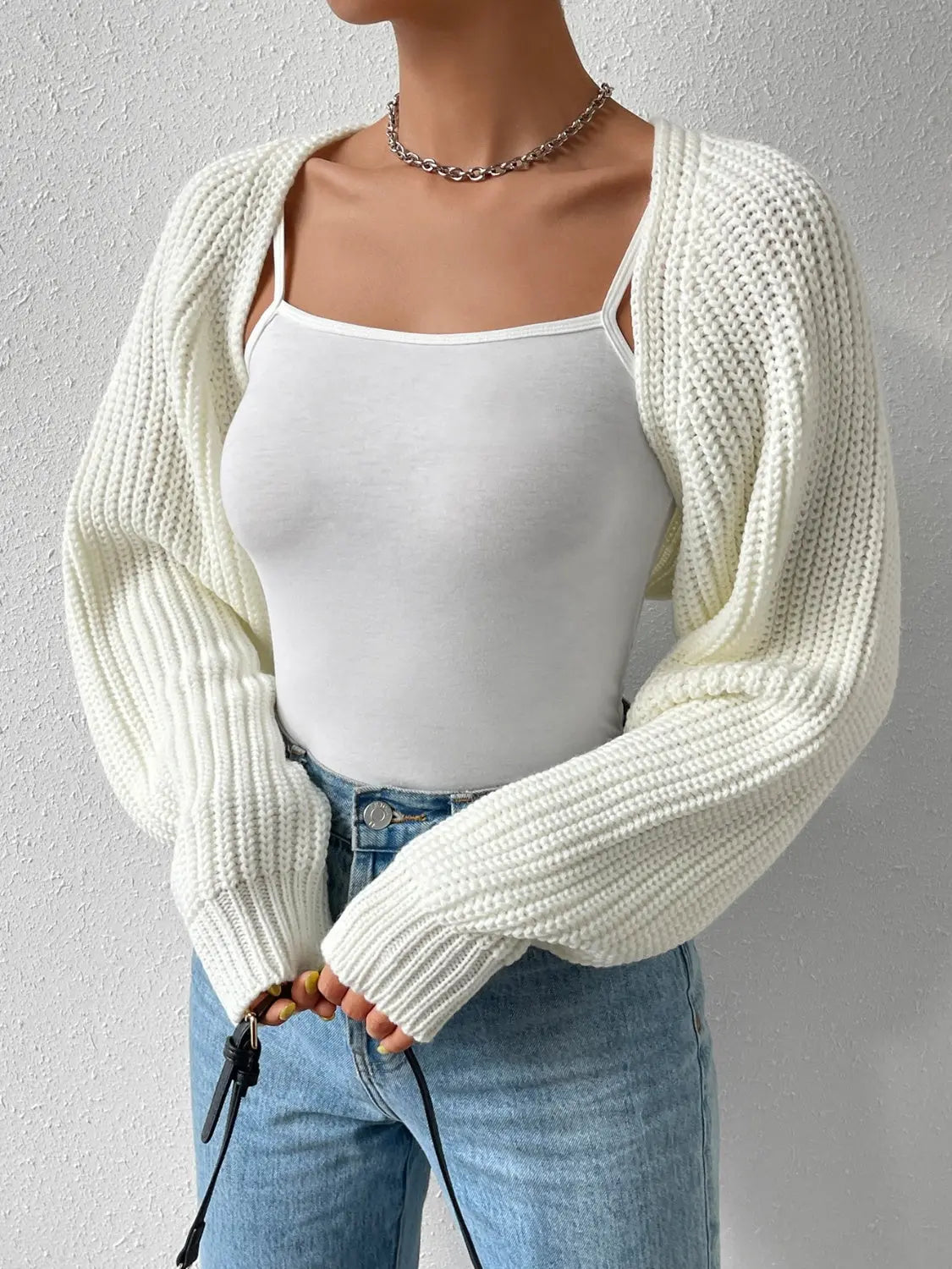 Honey Open Front Long Sleeve Cropped Cardigan Trendsi