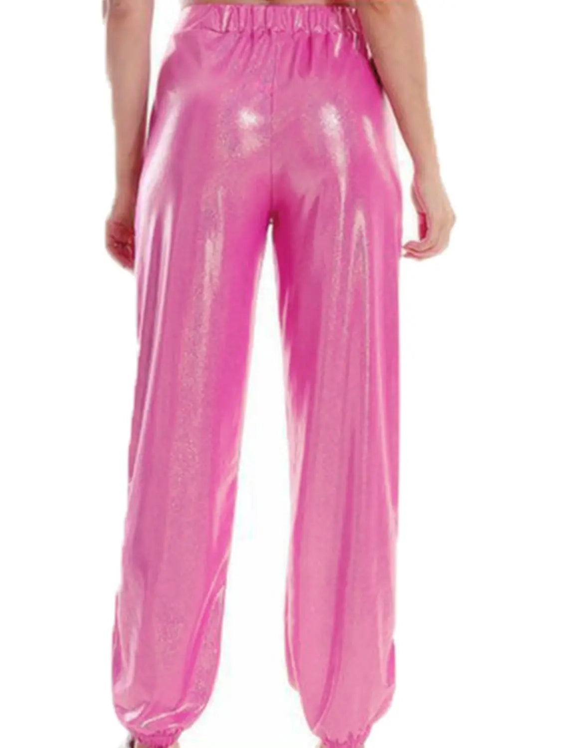 Glitter Elastic Waist Pants with Pockets Trendsi