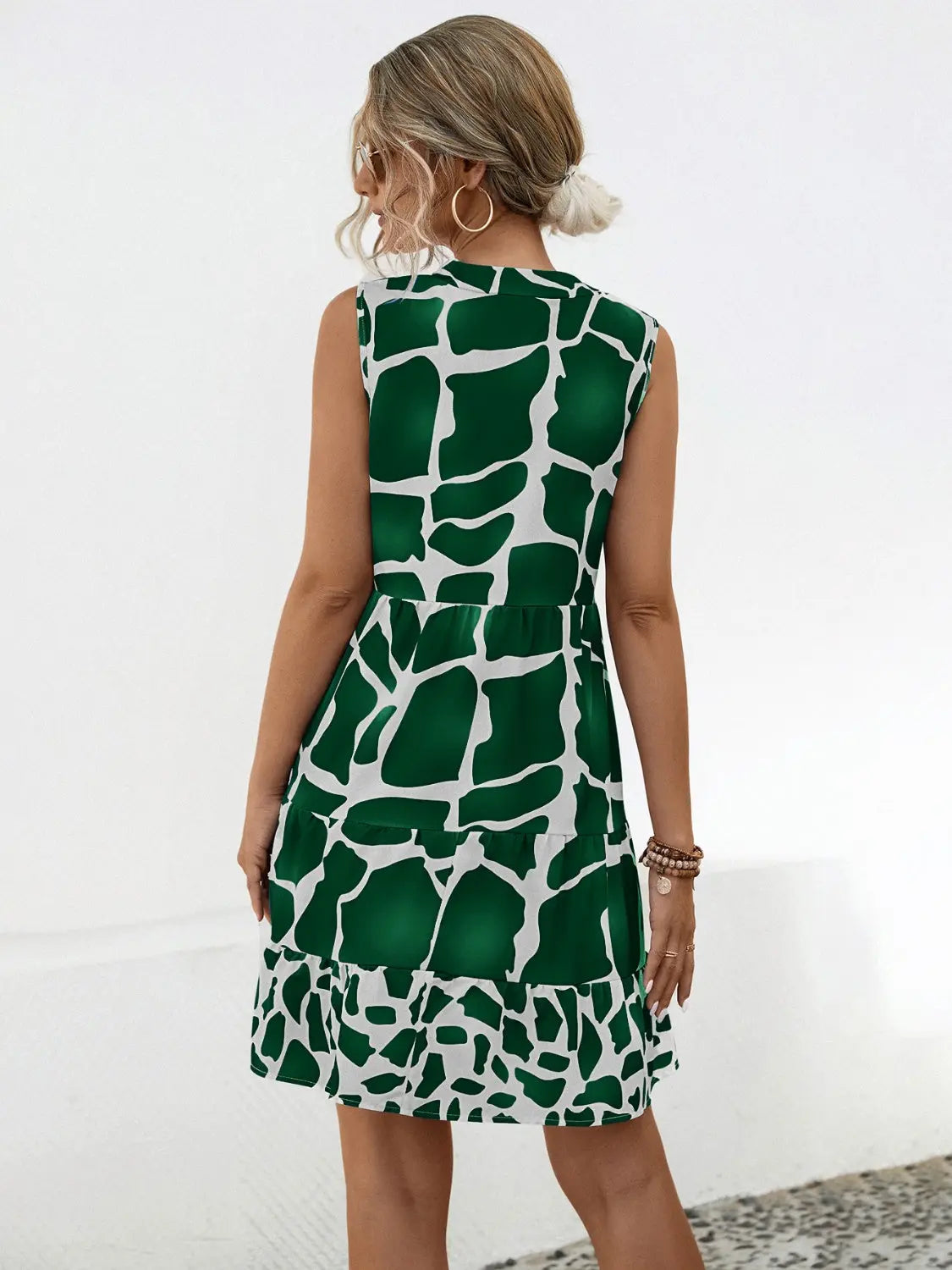 Printed Notched Sleeveless Tiered Dress - GlossiChic Collection