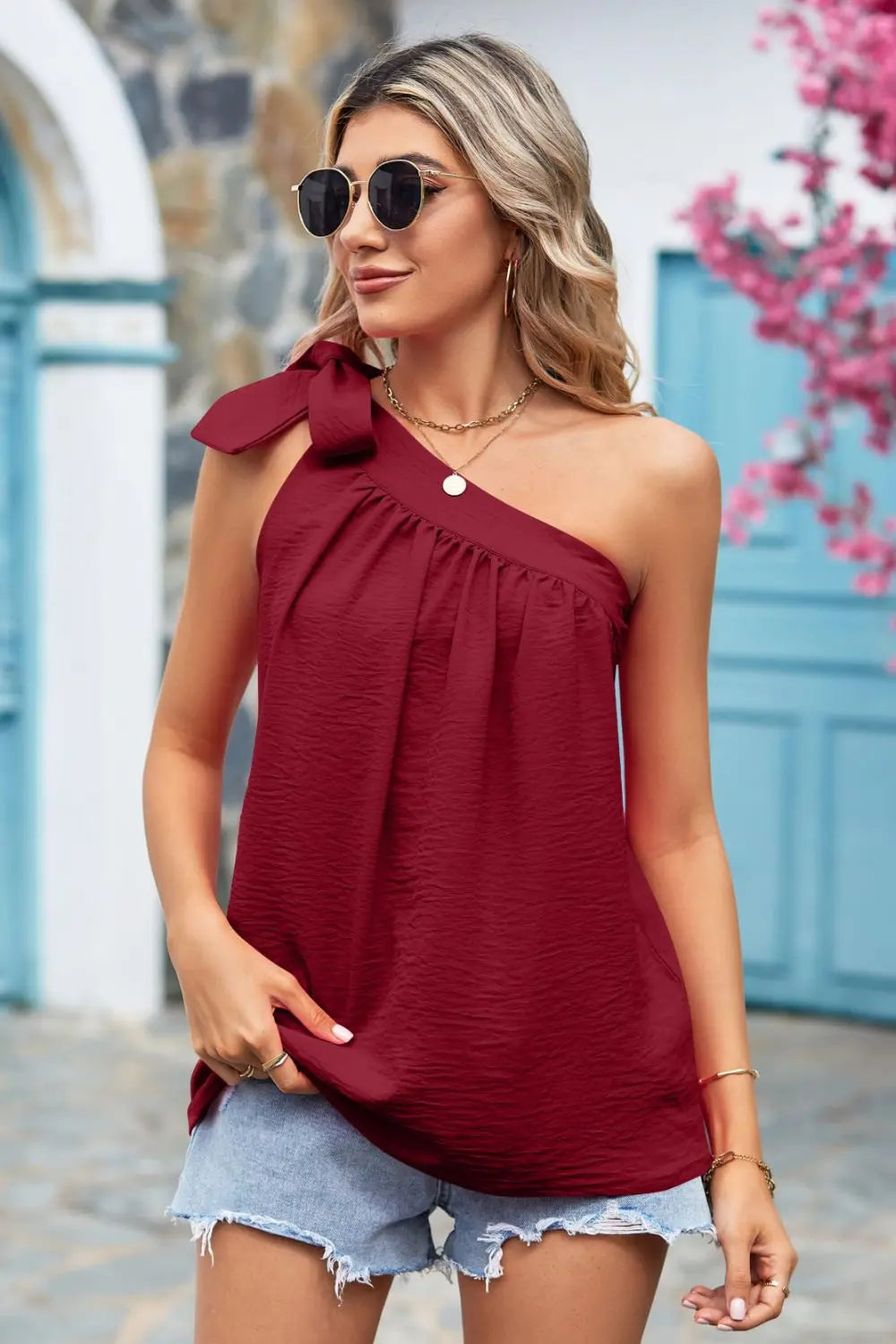 Tied One-Shoulder Blouse Trendsi