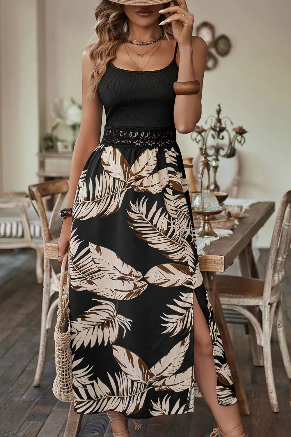 Printed Sleeveless Scoop Neck Slit Dress - GlossiChic Collection