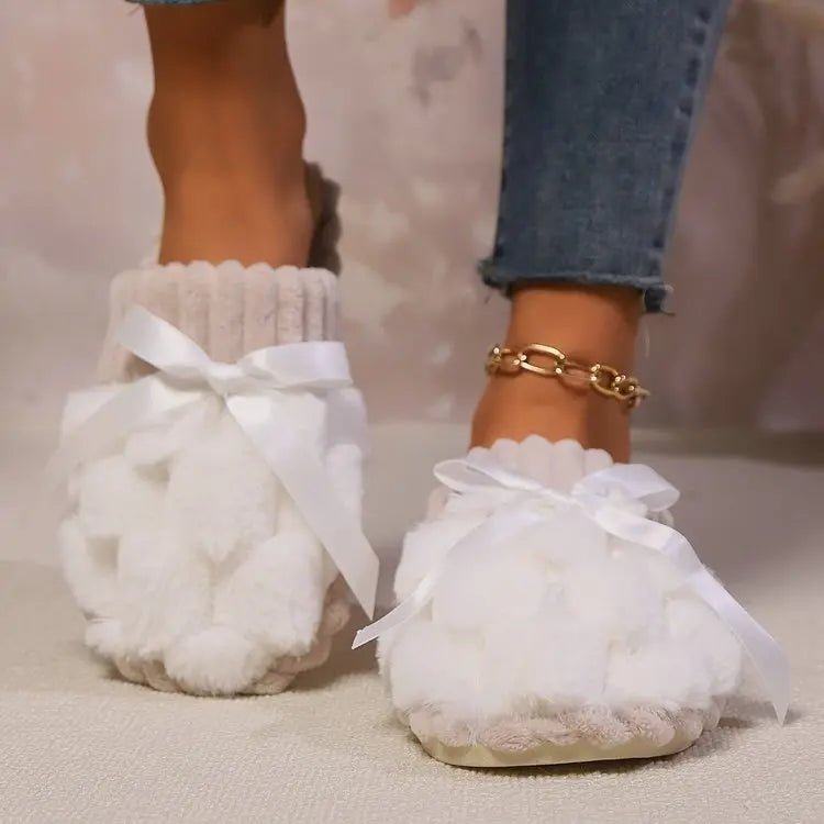 Bow Trim Contrast Slippers - GlossiChic CollectionShoes